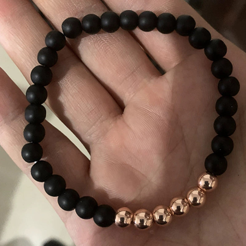 Matte black plus copper bead bracelet copper